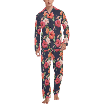 Tropical Flower Pattern Print Design TF020 Men's Long Sleeve Pajama Set