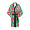 Red Hibiscus Pattern Print Design HB019 Women's Short Kimono