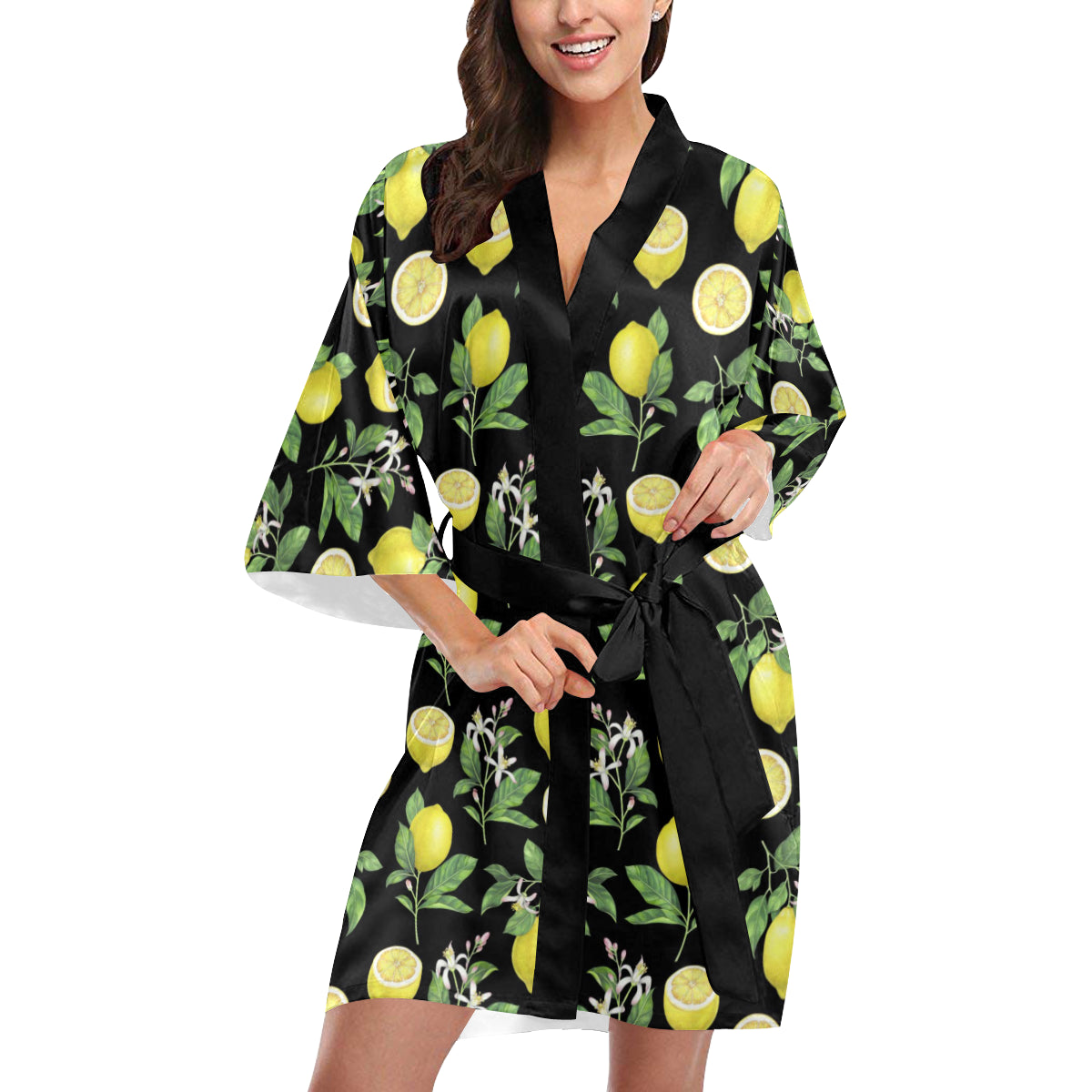 Lemon Pattern Print Design LM02 Women's Short Kimono