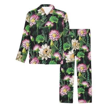 Water Lily Pattern Print Design WL010 Men's Long Sleeve Pajama Set