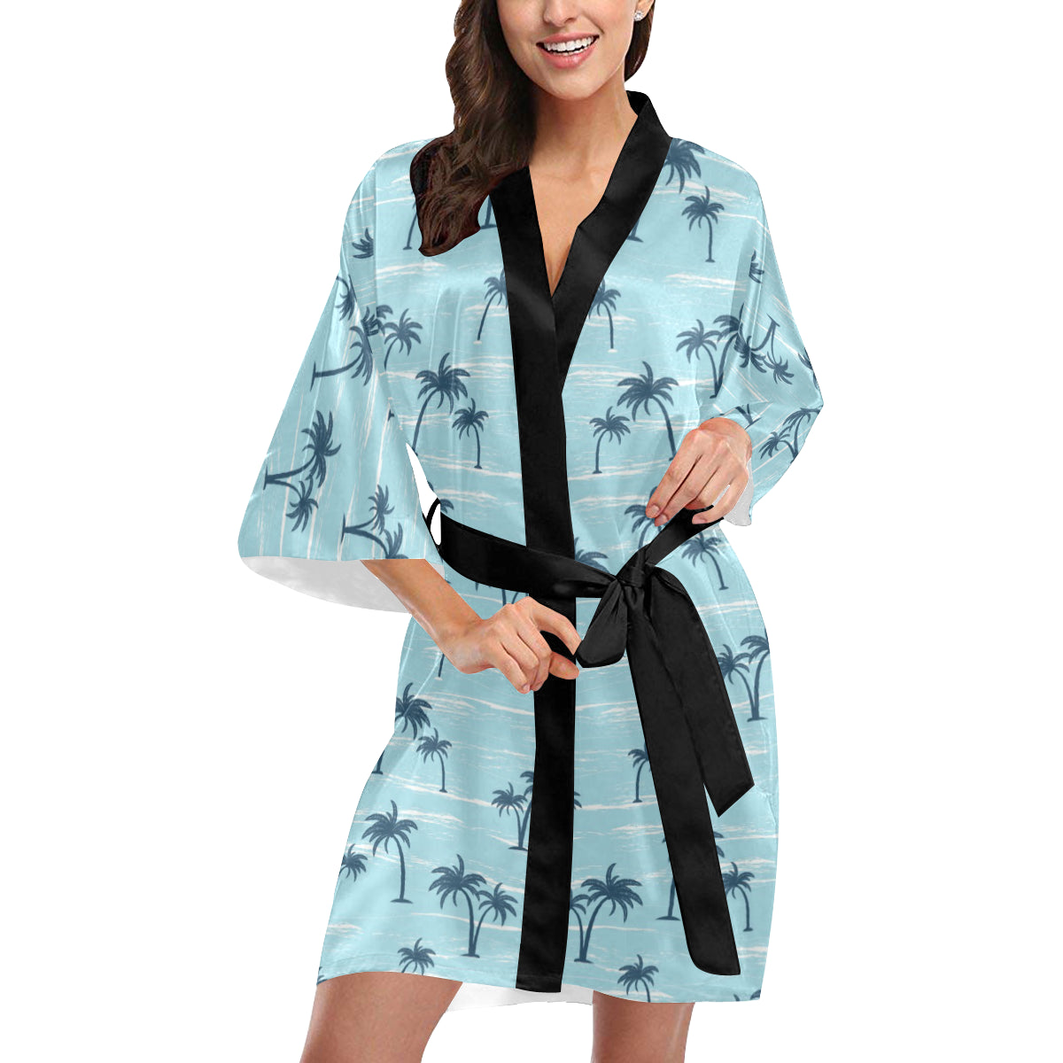 Palm Tree Pattern Print Design PT04 Women's Short Kimono