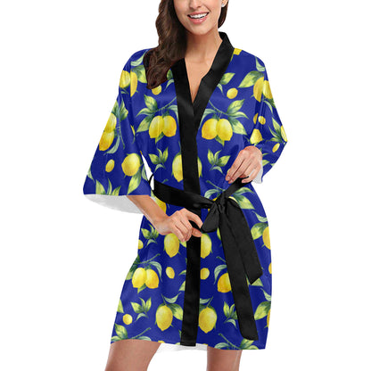 Lemon Pattern Print Design LM06 Women's Short Kimono
