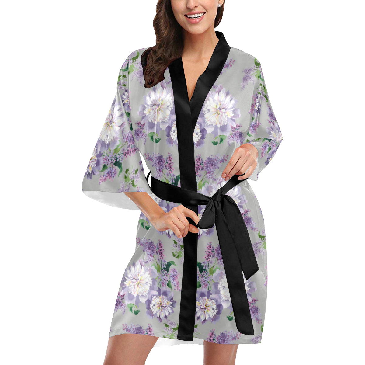 Lilac Pattern Print Design LI07 Women's Short Kimono
