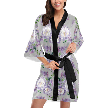Lilac Pattern Print Design LI07 Women's Short Kimono