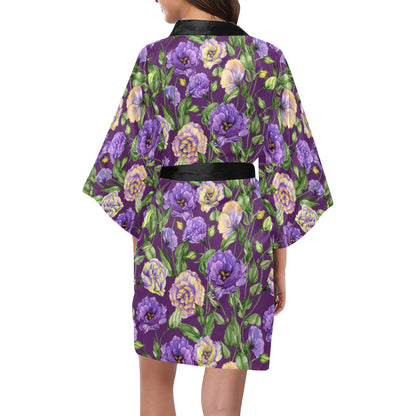 Lisianthus Pattern Print Design LT03 Women's Short Kimono