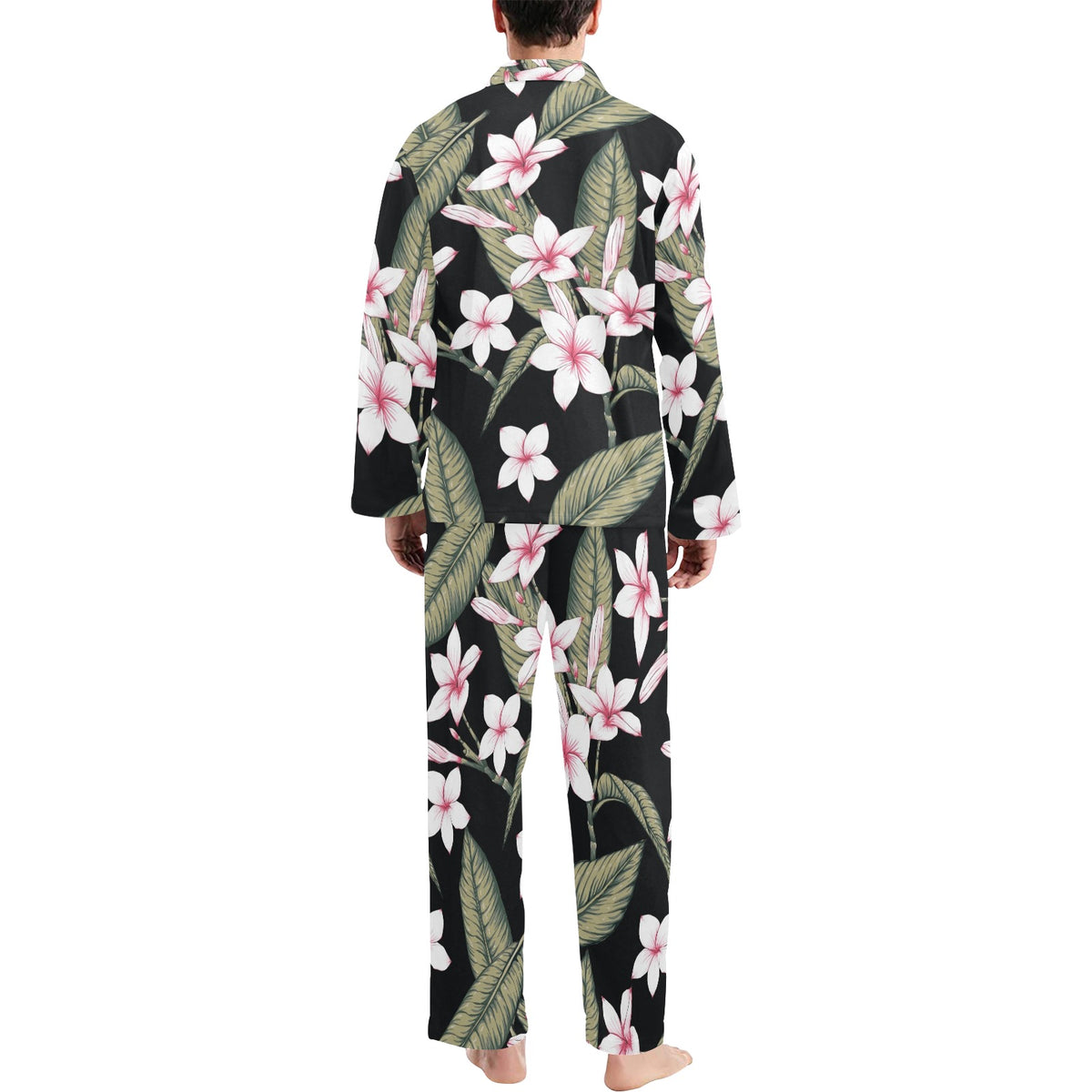 Plumeria Pattern Print Design PM021 Men's Long Sleeve Pajama Set