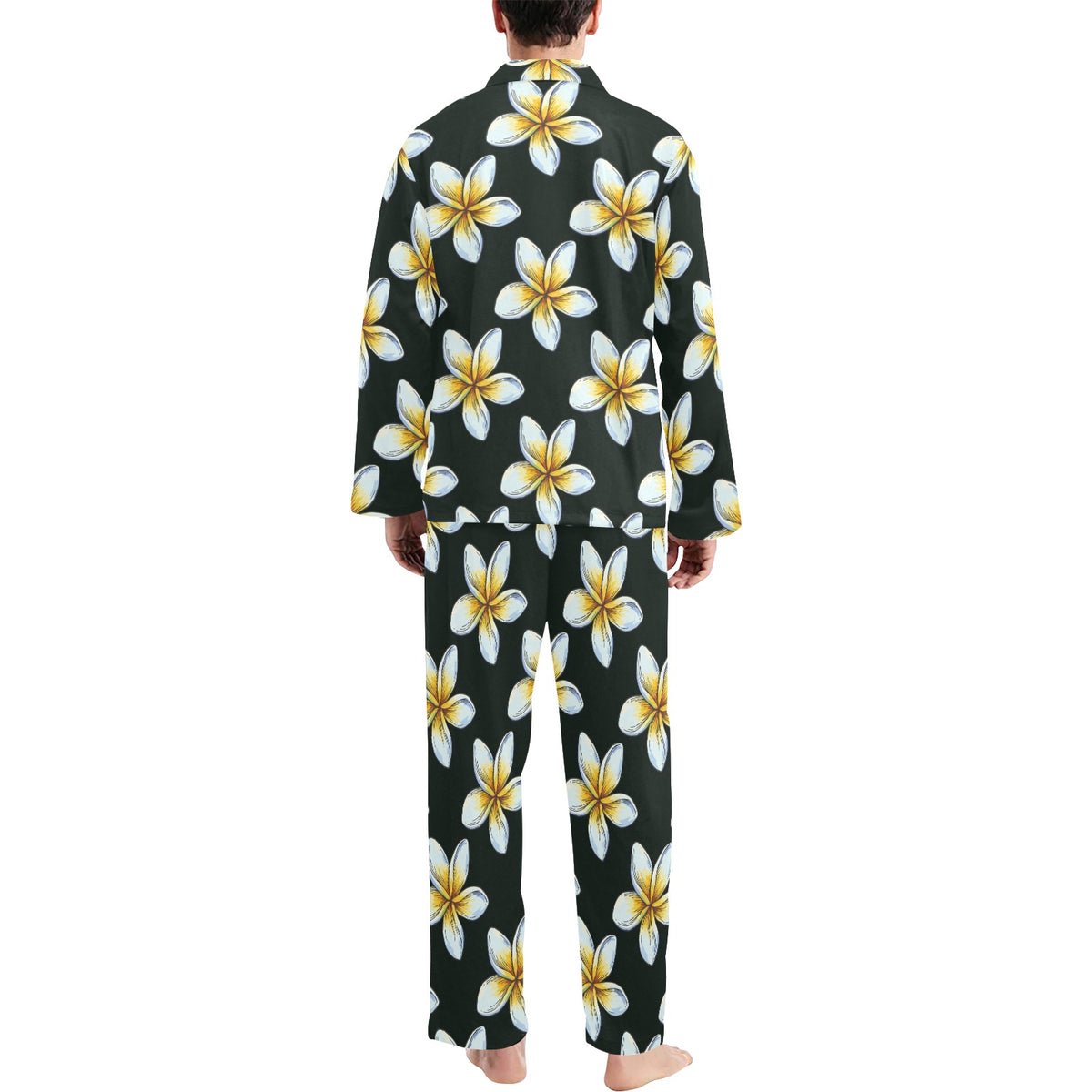 White Plumeria Pattern Print Design PM022 Men's Long Sleeve Pajama Set