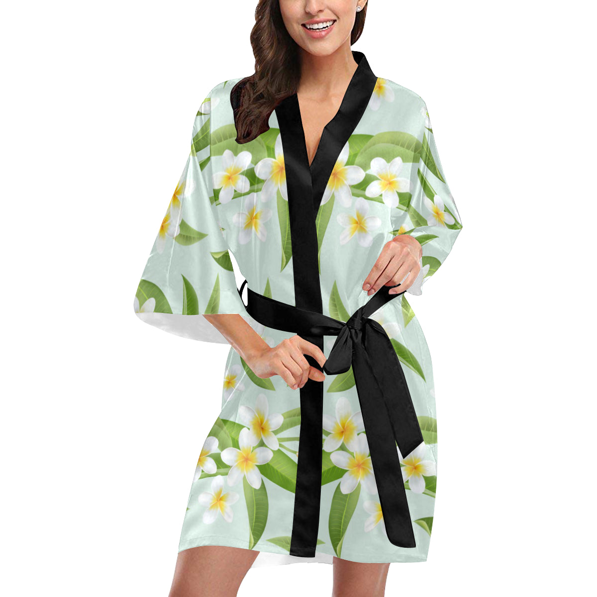 Yellow Plumeria Pattern Print Design PM024 Women's Short Kimono