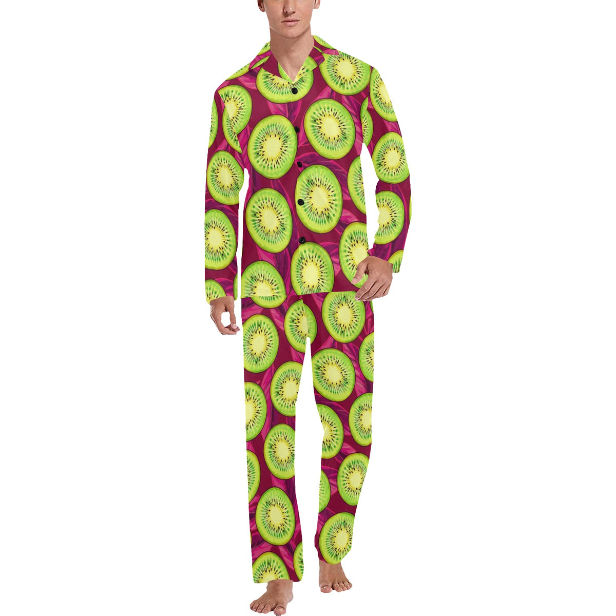 Kiwi Pattern Print Design KW05 Men's Long Sleeve Pajama Set