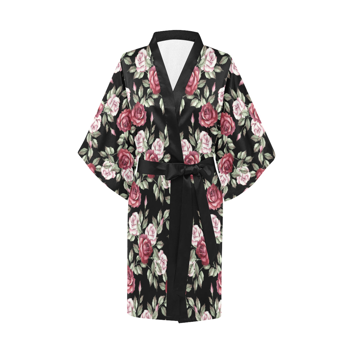 Rose Red Pink Pattern Print Design RO03 Women's Short Kimono
