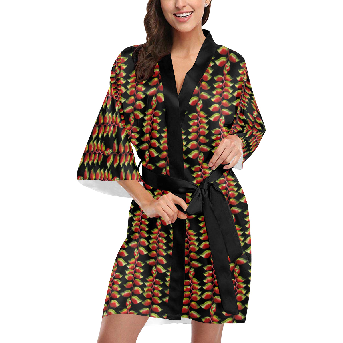 Heliconia Pattern Print Design HL05 Women's Short Kimono