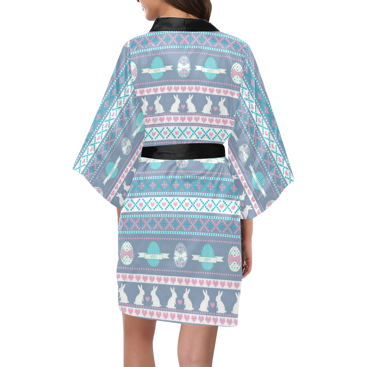 Easter Eggs Pattern Print Design RB013 Women's Short Kimono