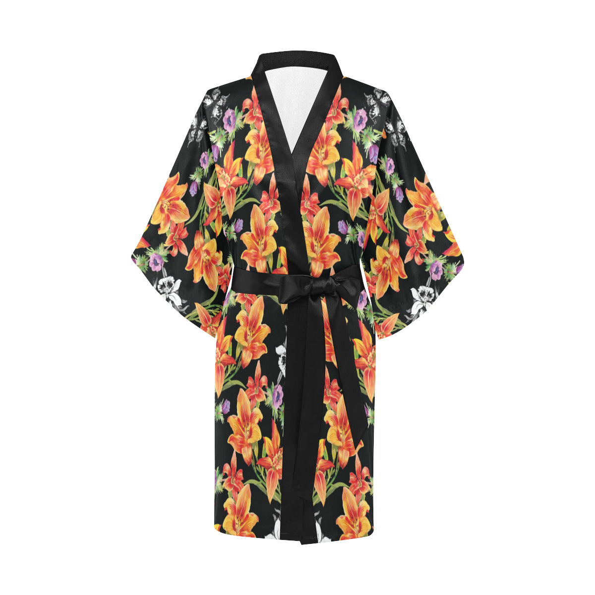 Tropical Flower Pattern Print Design TF02 Women's Short Kimono