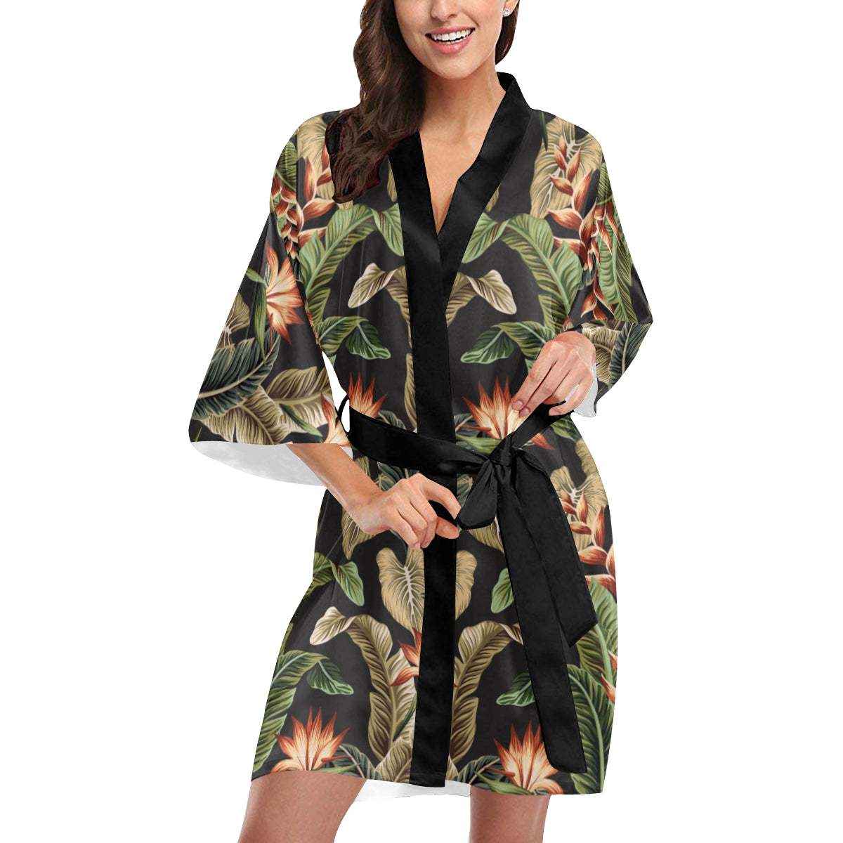 Tropical Flower Pattern Print Design TF014 Women's Short Kimono