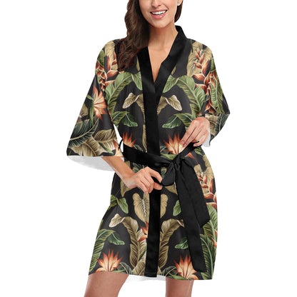 Tropical Flower Pattern Print Design TF014 Women's Short Kimono