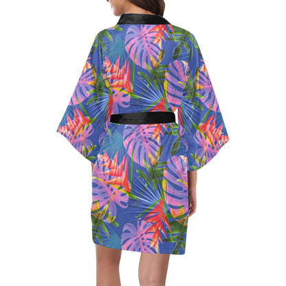 Tropical Flower Pattern Print Design TF025 Women's Short Kimono