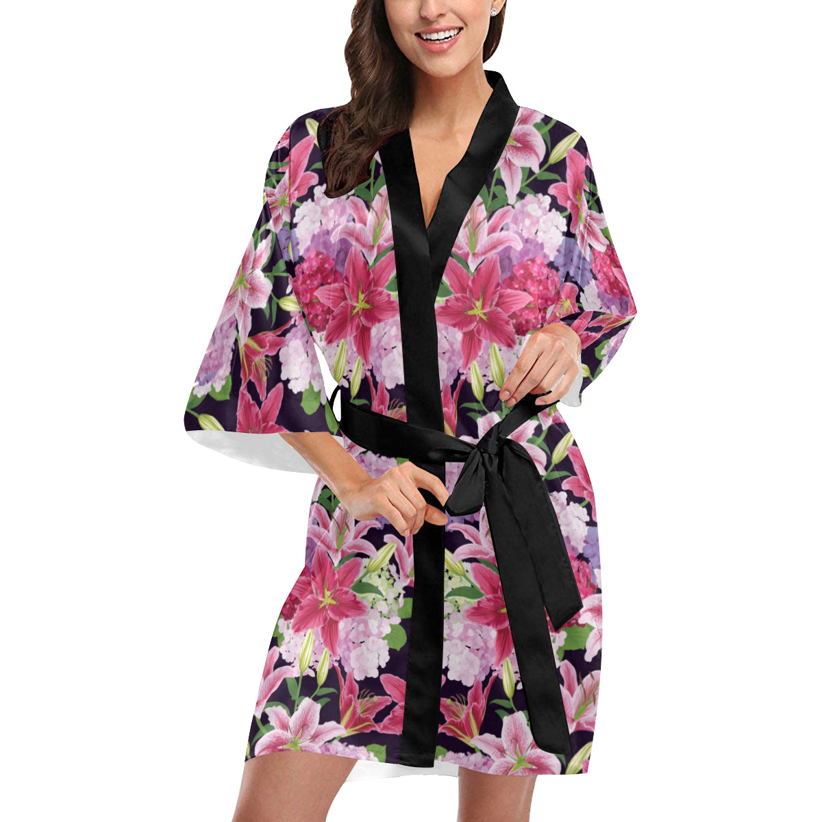 Lily Pattern Print Design LY017 Women's Short Kimono