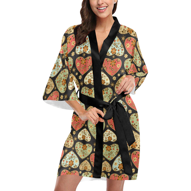 Heart Boho Pattern Print Design HE04 Women's Short Kimono