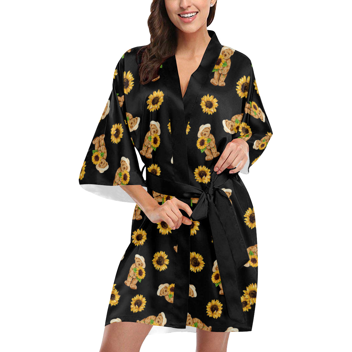 Sunflower Pattern Print Design SF016 Women's Short Kimono
