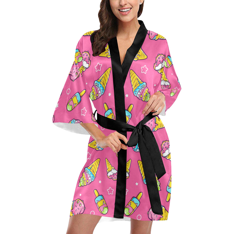 Ice Cream Pattern Print Design IC04 Women's Short Kimono