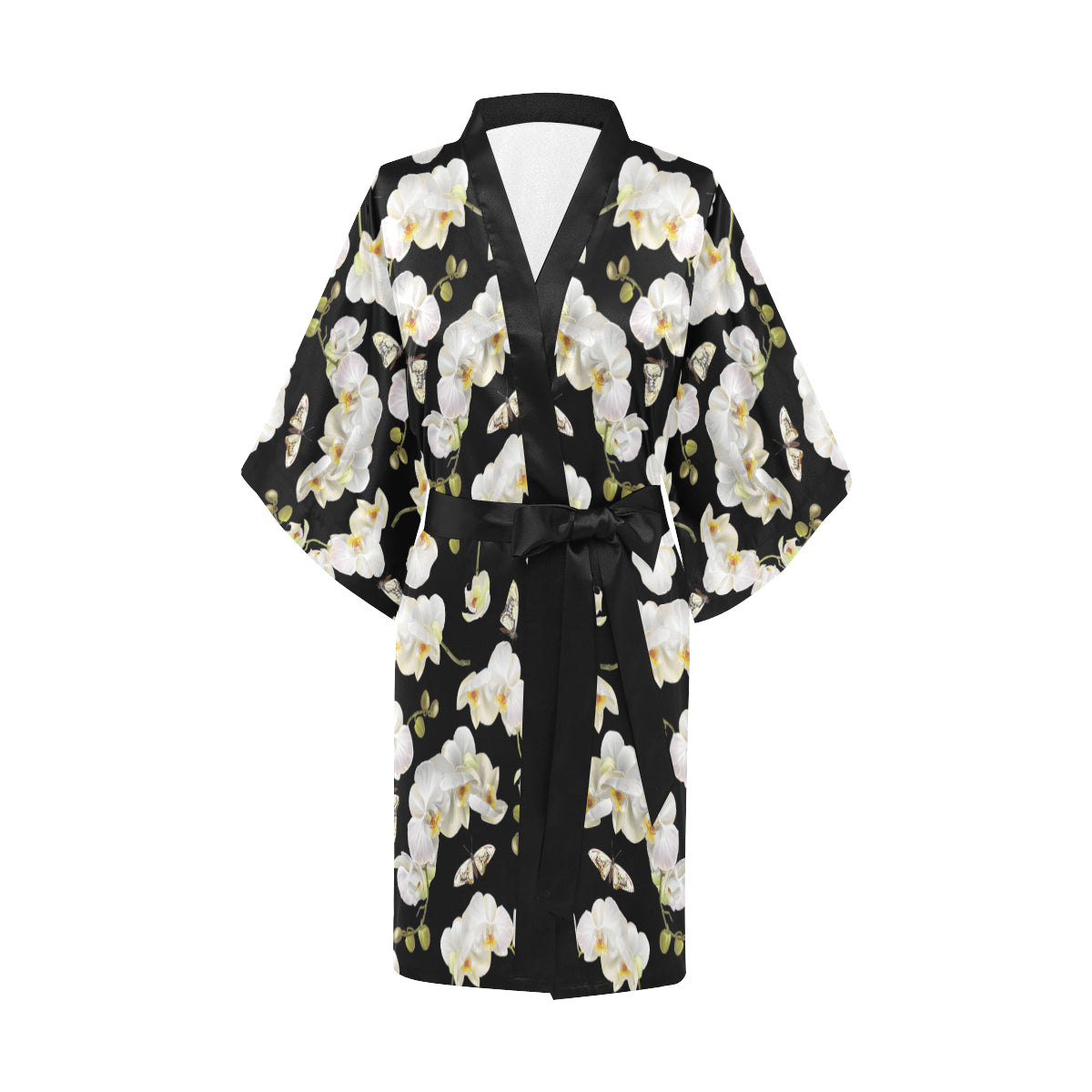 Orchid White Pattern Print Design OR011 Women's Short Kimono