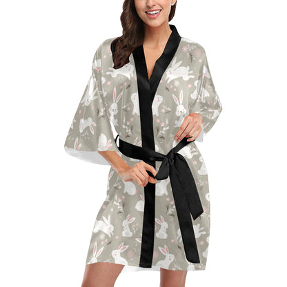 Rabbit Pattern Print Design RB03 Women's Short Kimono