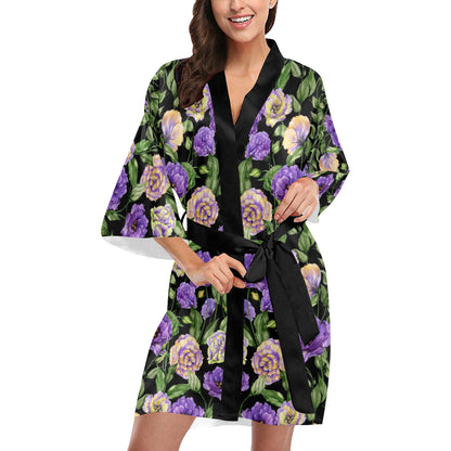 Lisianthus Pattern Print Design LT02 Women's Short Kimono