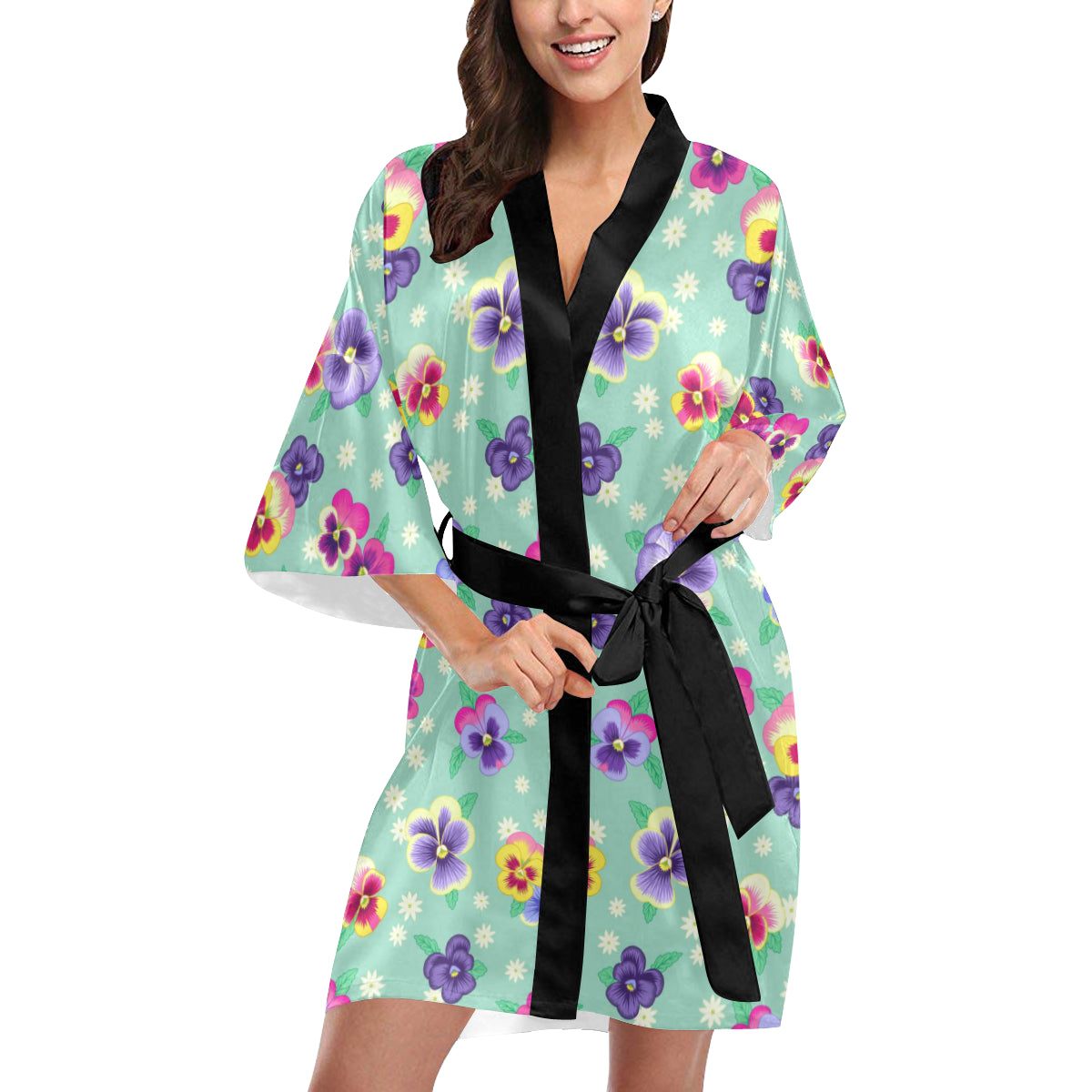 Pansy Pattern Print Design PS08 Women's Short Kimono