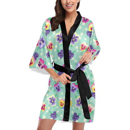 Pansy Pattern Print Design PS08 Women's Short Kimono