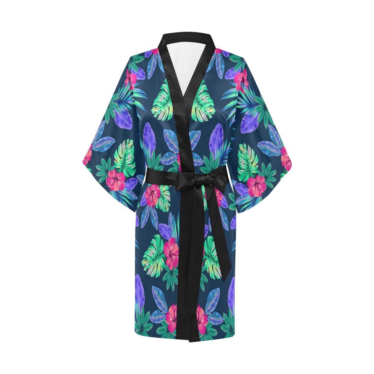 Tropical Flower Pattern Print Design TF09 Women's Short Kimono