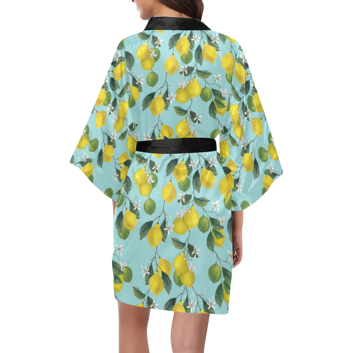Lemon Pattern Print Design LM05 Women's Short Kimono