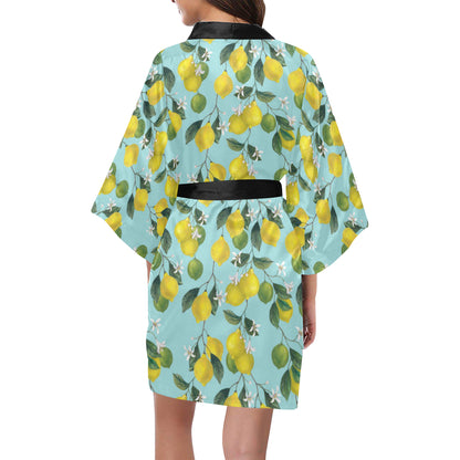 Lemon Pattern Print Design LM05 Women's Short Kimono