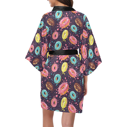 Donut Pattern Print Design DN03 Women's Short Kimono