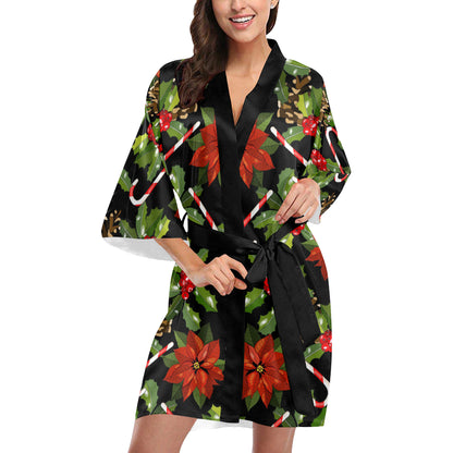 Poinsettia Pattern Print Design POT01 Women's Short Kimono
