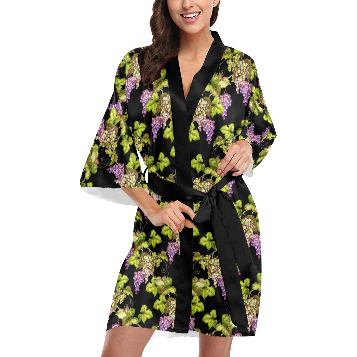 Grape Pattern Print Design GP04 Women's Short Kimono