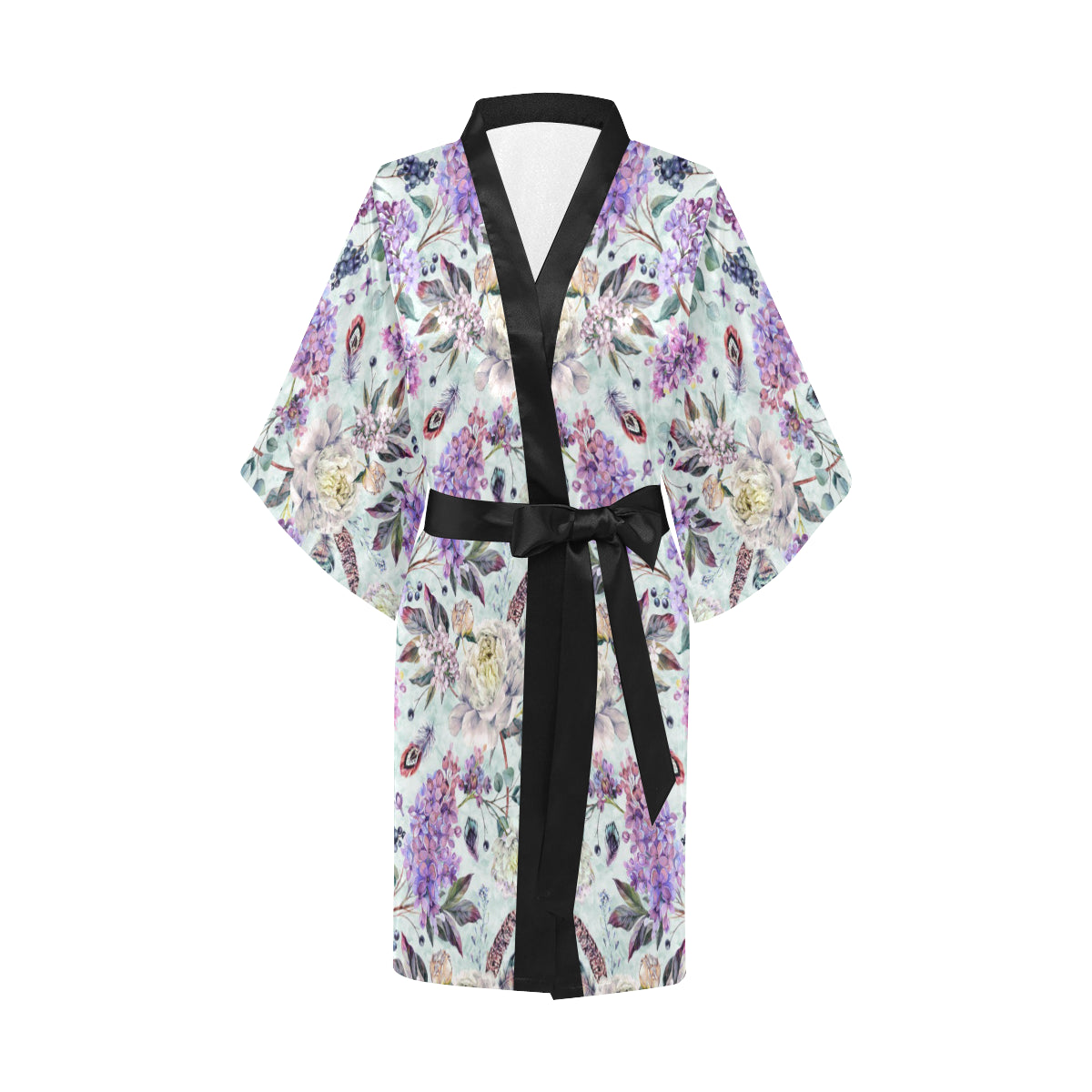 Lilac Pattern Print Design LI06 Women's Short Kimono