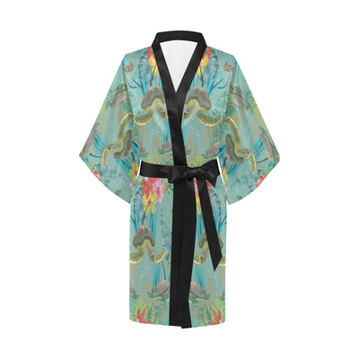 Sea Turtle Pattern Print Design T012 Women's Short Kimono