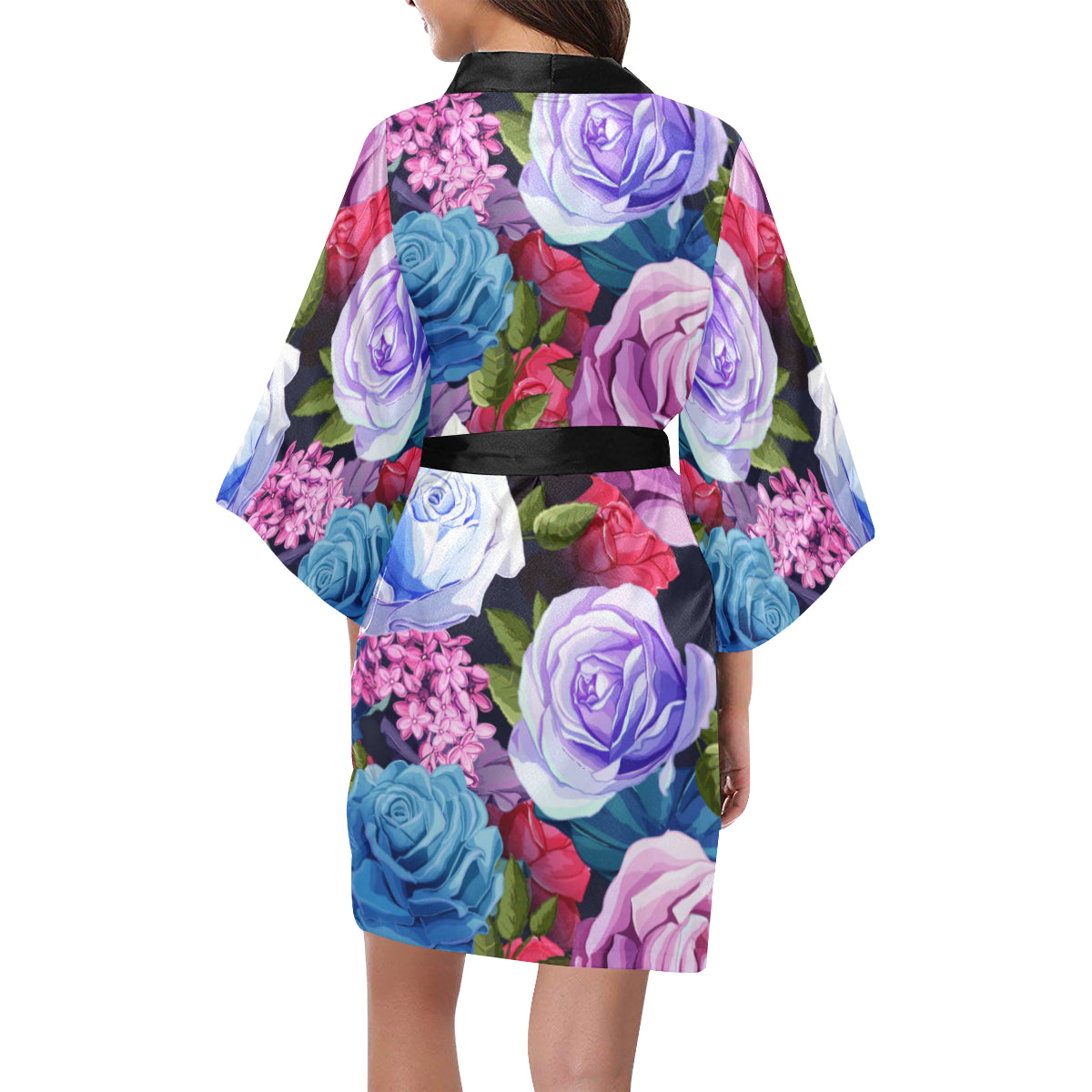 Rose Pattern Print Design RO09 Women's Short Kimono