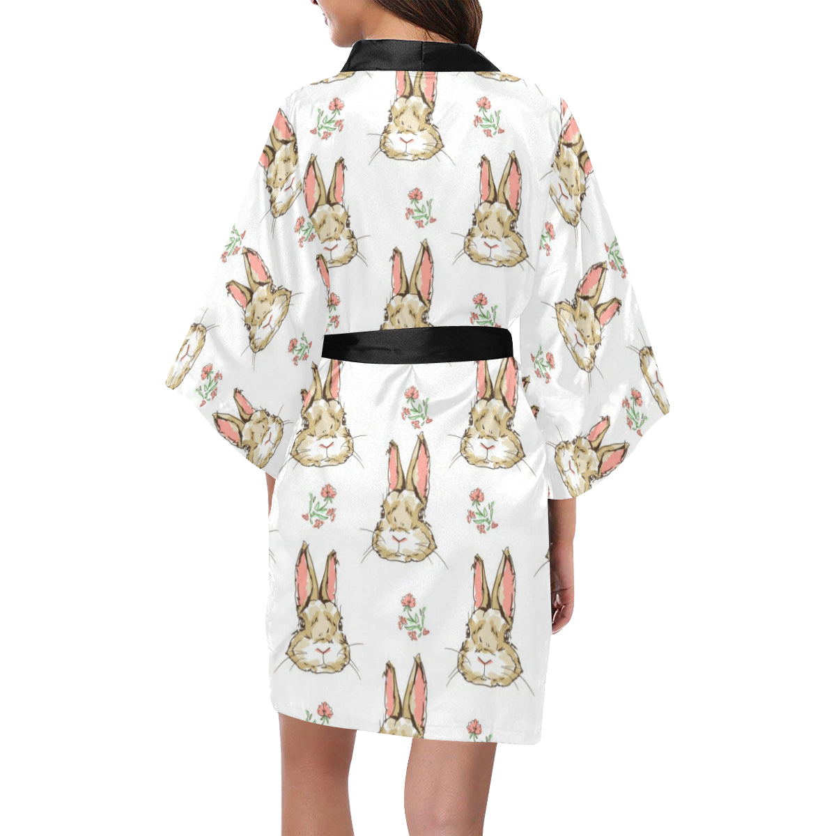 Rabbit Pattern Print Design RB09 Women's Short Kimono