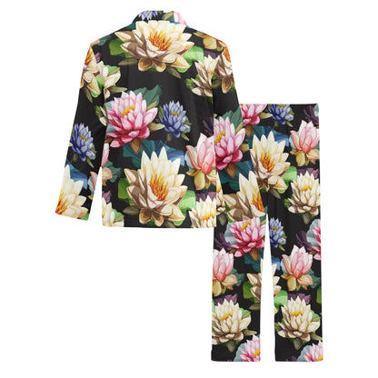Water Lily Pattern Print Design WL02 Men's Long Sleeve Pajama Set