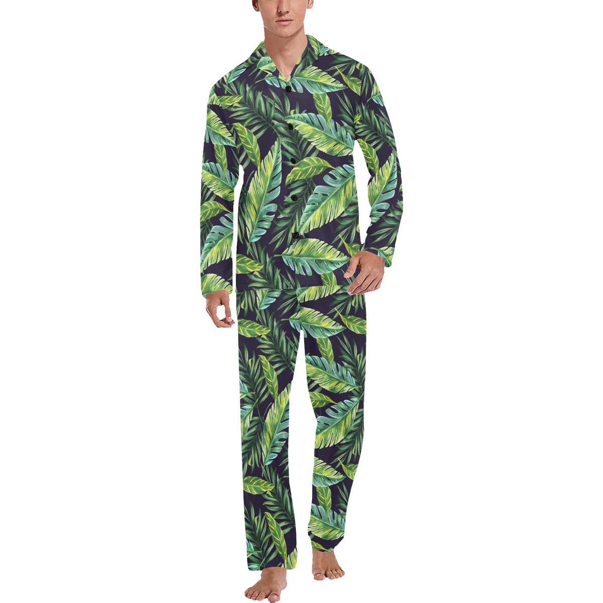 Tropical Flower Pattern Print Design TF06 Men's Long Sleeve Pajama Set