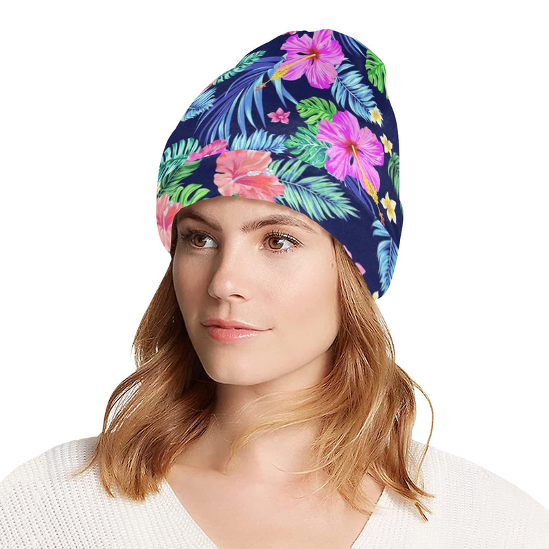 Neon Hibiscus Pattern Print Design HB016 Unisex Beanie