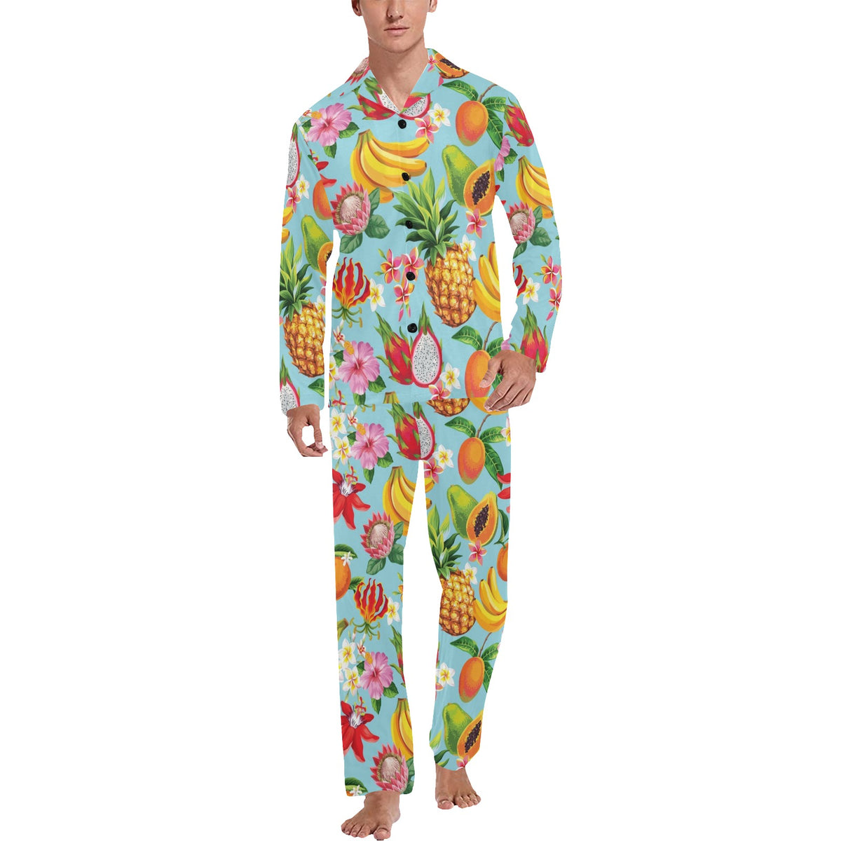 Tropical Fruits Pattern Print Design TF01 Men's Long Sleeve Pajama Set