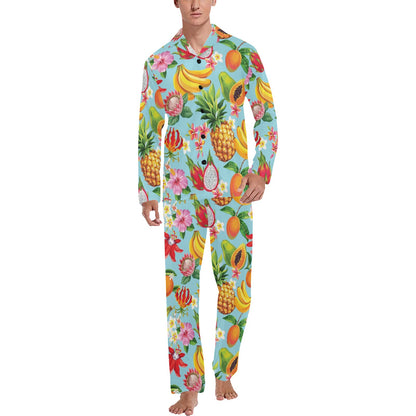 Tropical Fruits Pattern Print Design TF01 Men's Long Sleeve Pajama Set