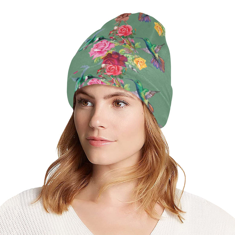 Hummingbird with Rose Themed Print Unisex Beanie