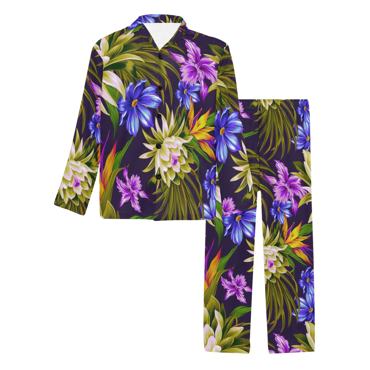 Water Lily Pattern Print Design WL08 Men's Long Sleeve Pajama Set