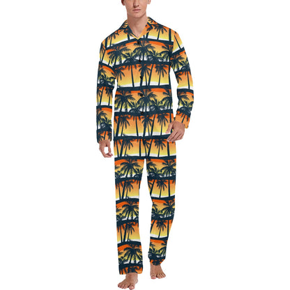 Palm Tree Pattern Print Design PT011 Men's Long Sleeve Pajama Set