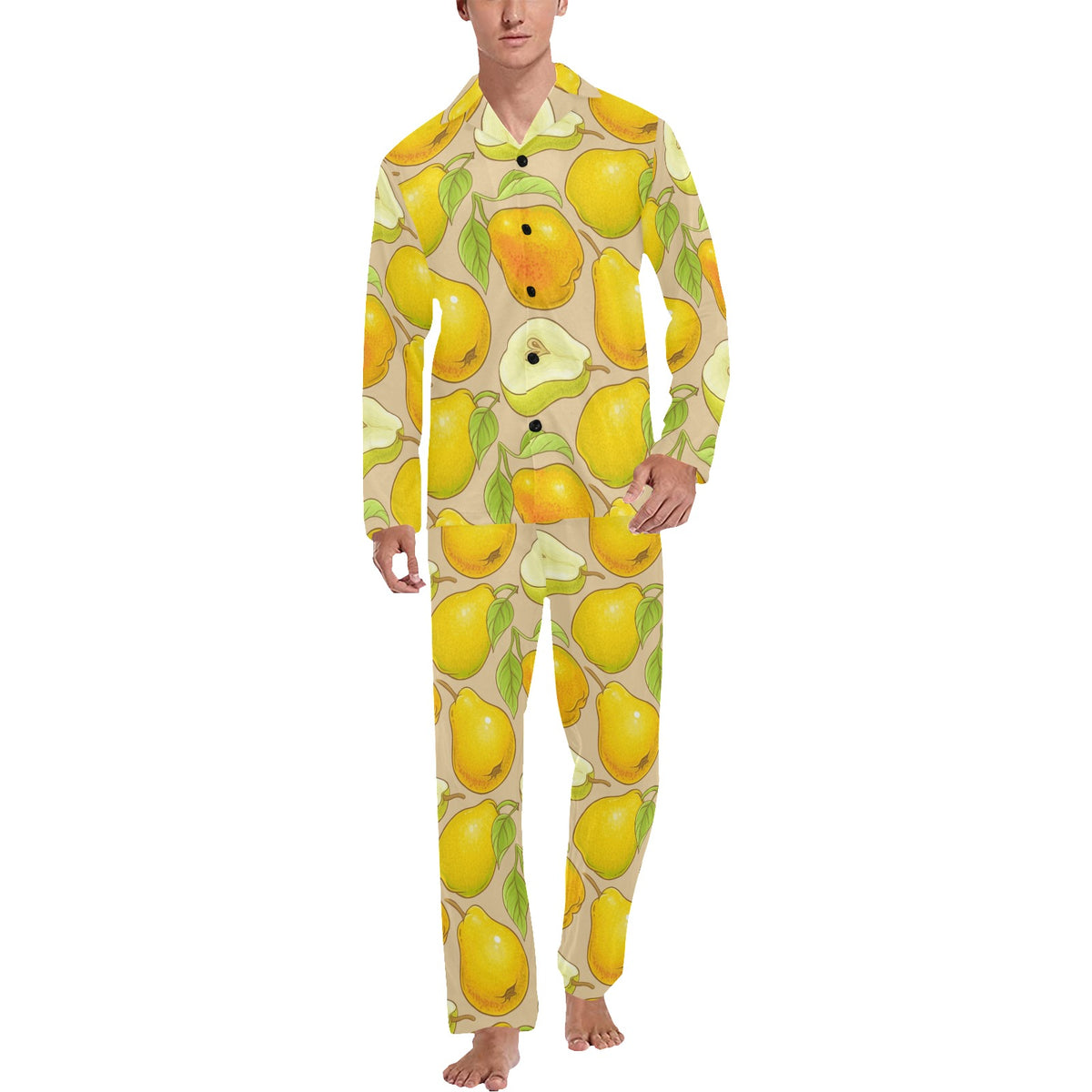Pear Pattern Print Design PE05 Men's Long Sleeve Pajama Set