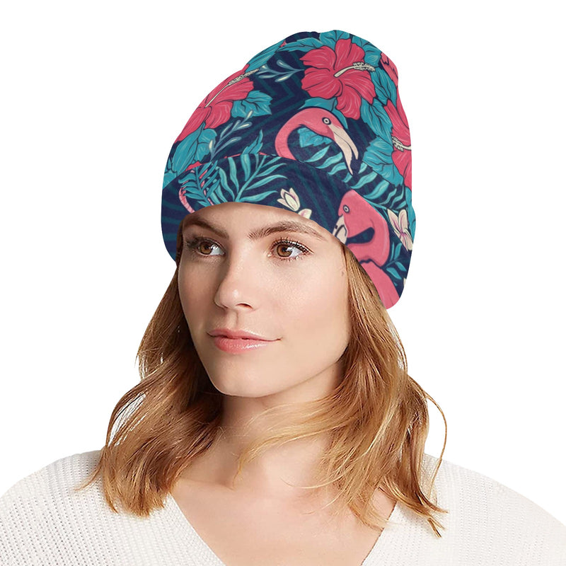 Flamingo Red Hibiscus Pattern Unisex Beanie