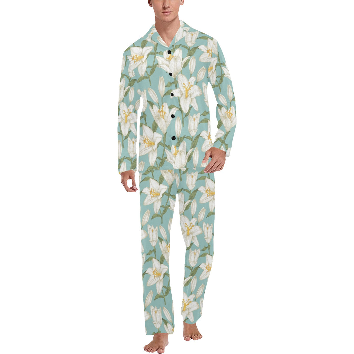 Lily Pattern Print Design LY09 Men's Long Sleeve Pajama Set